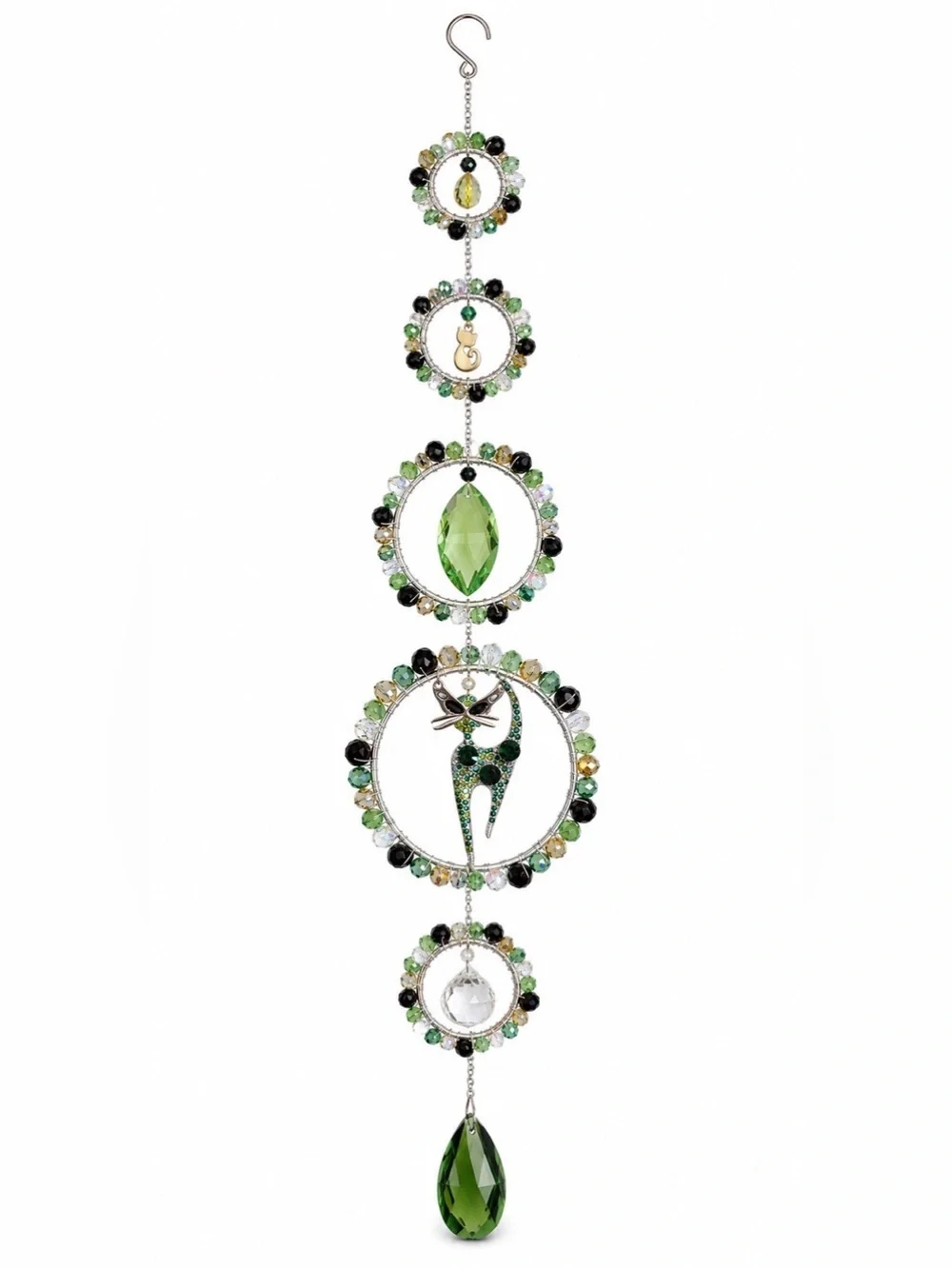 Green, Gold, Black Crystal Beaded Cat Sun Catcher